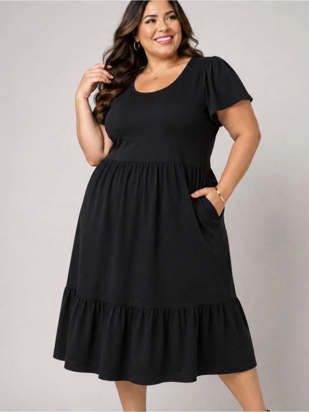 Isaac Mizrahi Live! Petite Flutter Sleeve Tiered Midi Dress 1XP NEW A647885